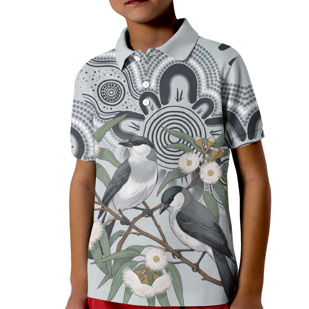 Australia Grey Butcherbird Kid Polo Shirt Eucalyptus Alba Indigenous Art - Aussie Hoodie