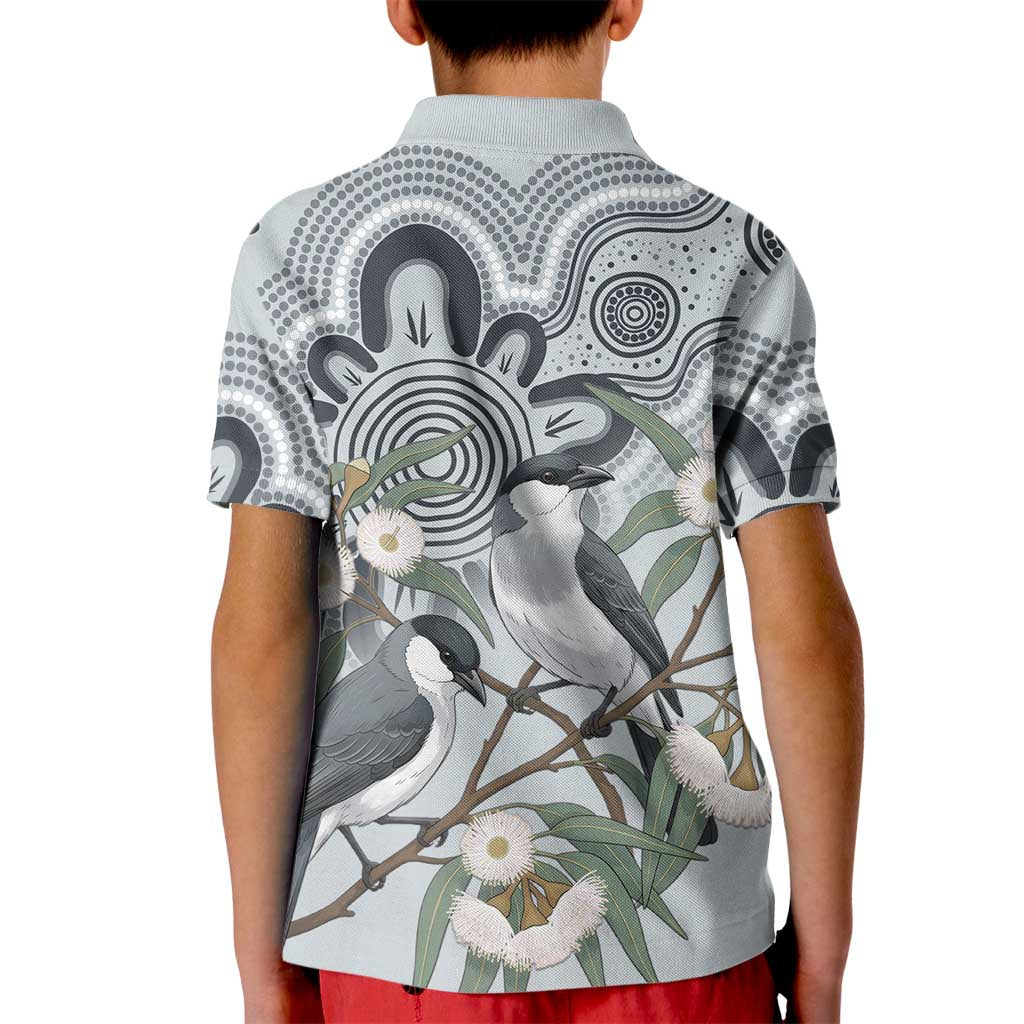 Australia Grey Butcherbird Kid Polo Shirt Eucalyptus Alba Indigenous Art - Aussie Hoodie
