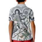 Australia Grey Butcherbird Kid Polo Shirt Eucalyptus Alba Indigenous Art - Aussie Hoodie
