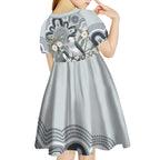 Australia Grey Butcherbird Kid Short Sleeve Dress Eucalyptus Alba Indigenous Art - Aussie Hoodie