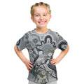 Australia Grey Butcherbird Kid T Shirt Eucalyptus Alba Indigenous Art - Aussie Hoodie