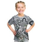 Australia Grey Butcherbird Kid T Shirt Eucalyptus Alba Indigenous Art - Aussie Hoodie