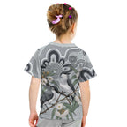 Australia Grey Butcherbird Kid T Shirt Eucalyptus Alba Indigenous Art - Aussie Hoodie
