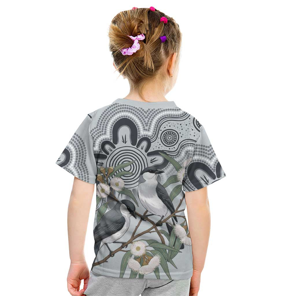 Australia Grey Butcherbird Kid T Shirt Eucalyptus Alba Indigenous Art - Aussie Hoodie