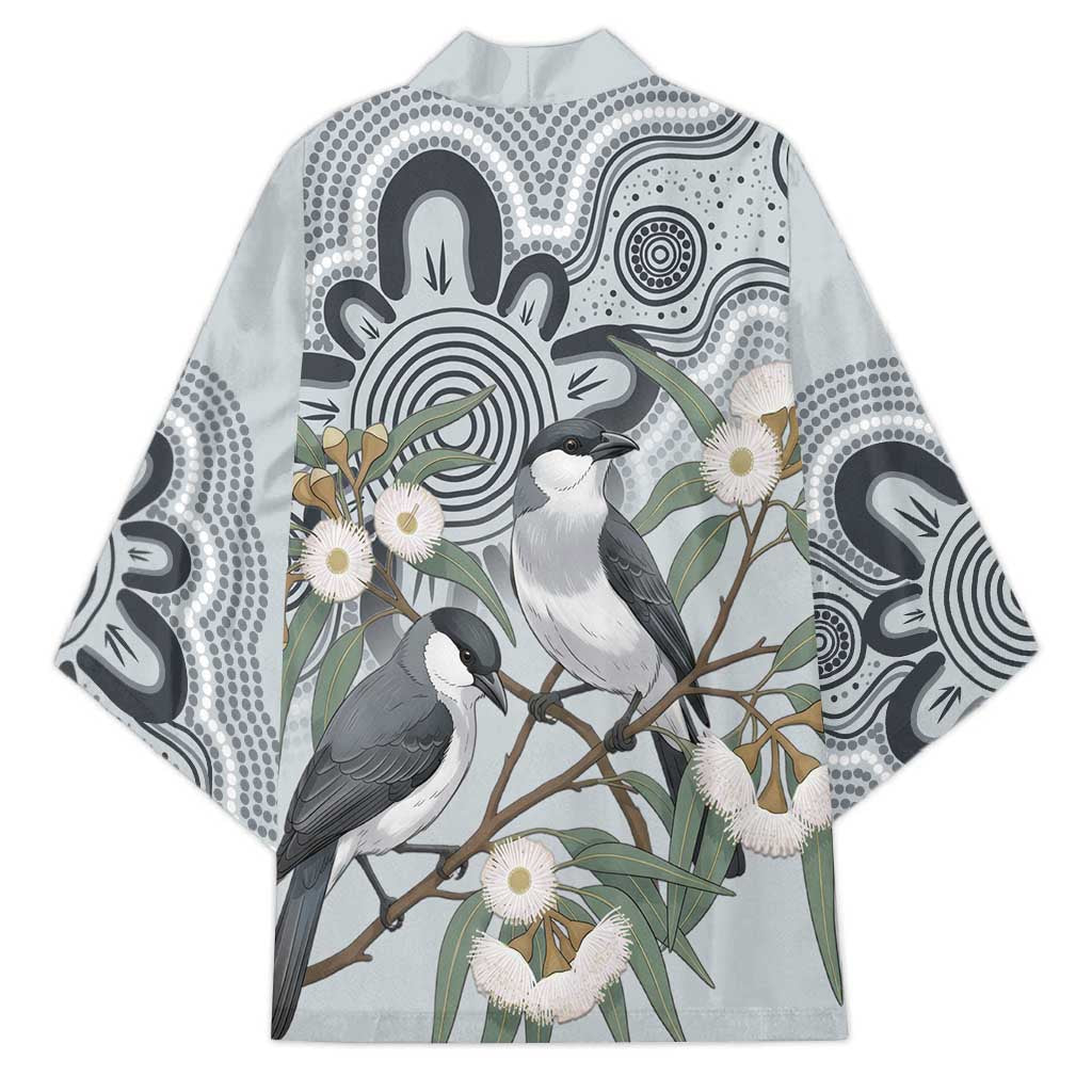 Australia Grey Butcherbird Kimono Eucalyptus Alba Indigenous Art - Aussie Hoodie