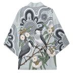Australia Grey Butcherbird Kimono Eucalyptus Alba Indigenous Art - Aussie Hoodie