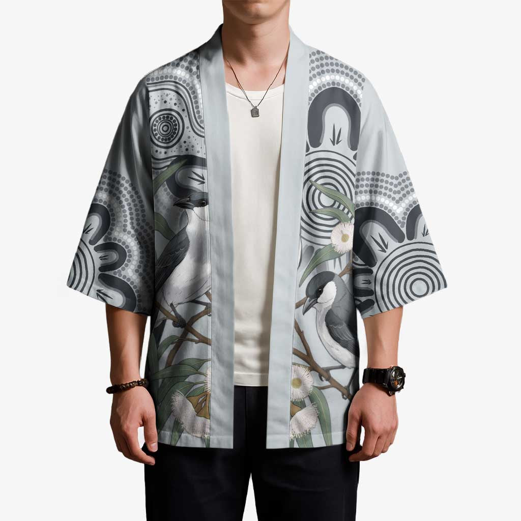 Australia Grey Butcherbird Kimono Eucalyptus Alba Indigenous Art - Aussie Hoodie