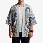 Australia Grey Butcherbird Kimono Eucalyptus Alba Indigenous Art - Aussie Hoodie