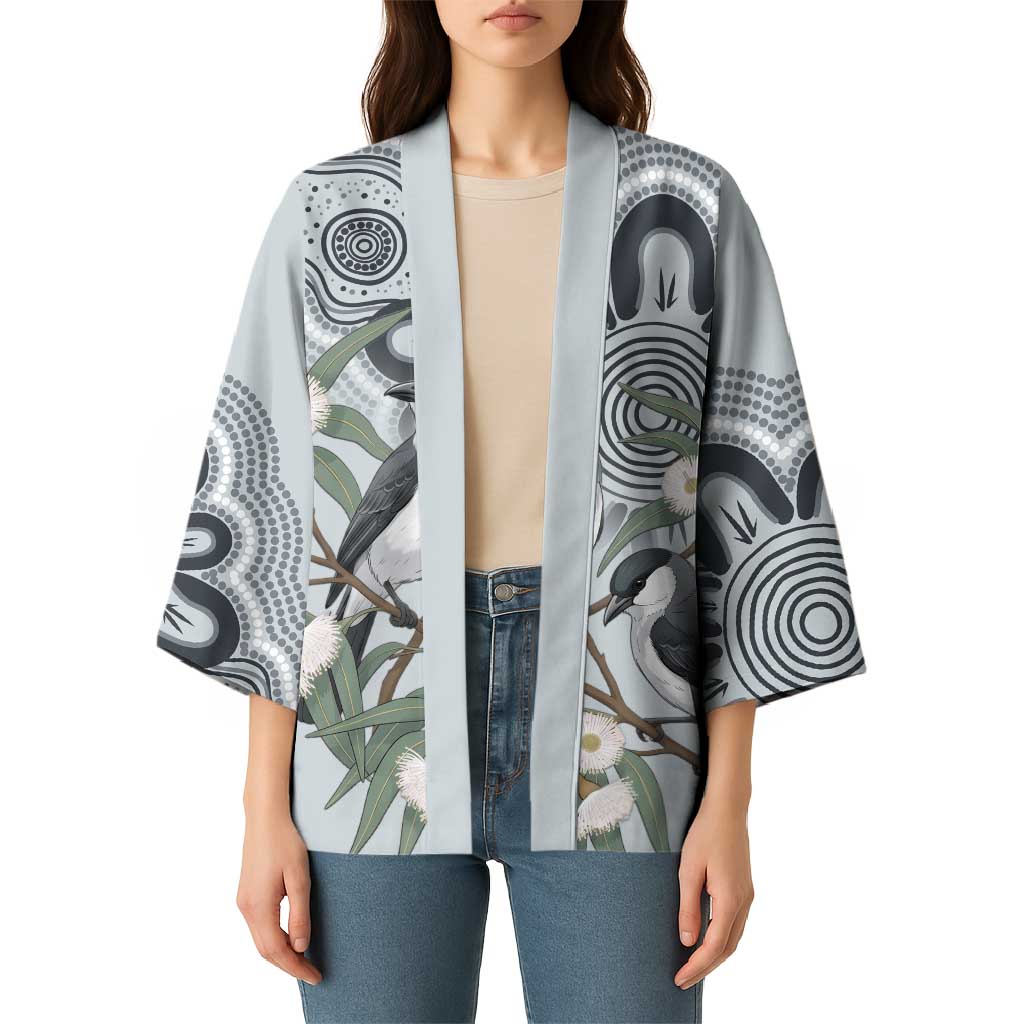 Australia Grey Butcherbird Kimono Eucalyptus Alba Indigenous Art - Aussie Hoodie