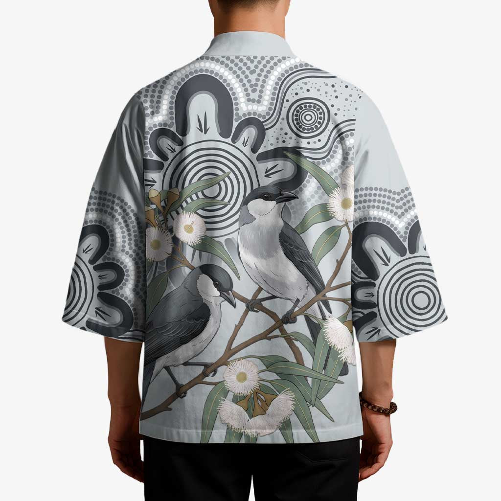 Australia Grey Butcherbird Kimono Eucalyptus Alba Indigenous Art - Aussie Hoodie