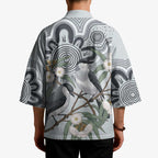 Australia Grey Butcherbird Kimono Eucalyptus Alba Indigenous Art - Aussie Hoodie