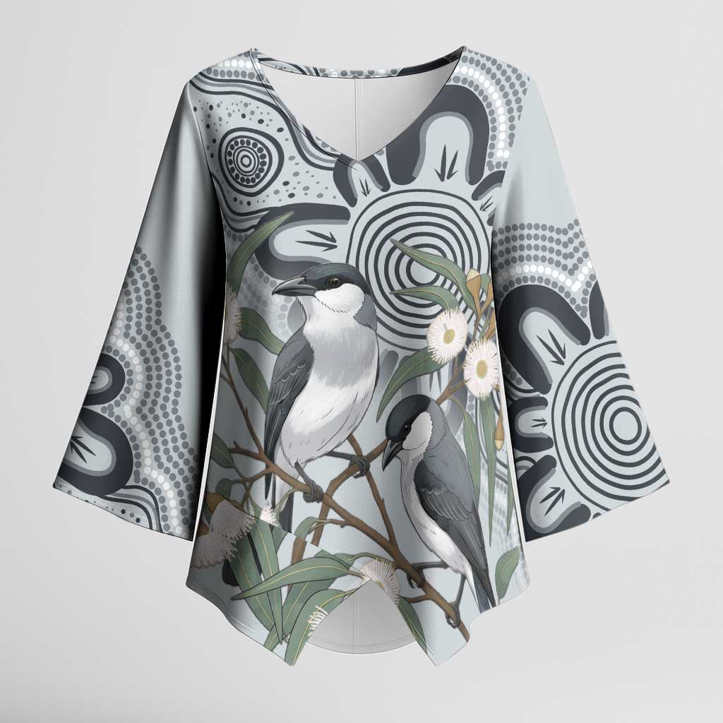 Australia Grey Butcherbird Kimono Sleeve Blouse Eucalyptus Alba Indigenous Art - Aussie Hoodie