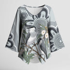 Australia Grey Butcherbird Kimono Sleeve Blouse Eucalyptus Alba Indigenous Art - Aussie Hoodie