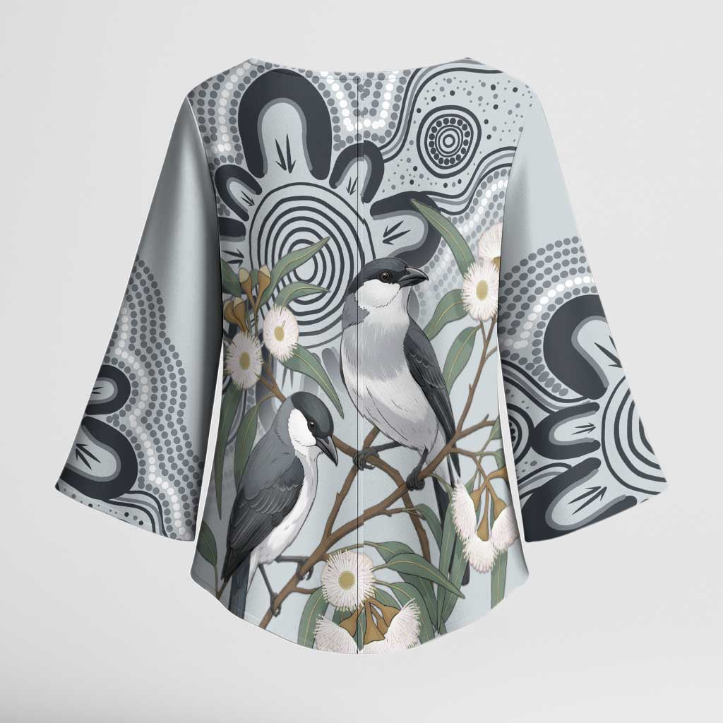Australia Grey Butcherbird Kimono Sleeve Blouse Eucalyptus Alba Indigenous Art - Aussie Hoodie