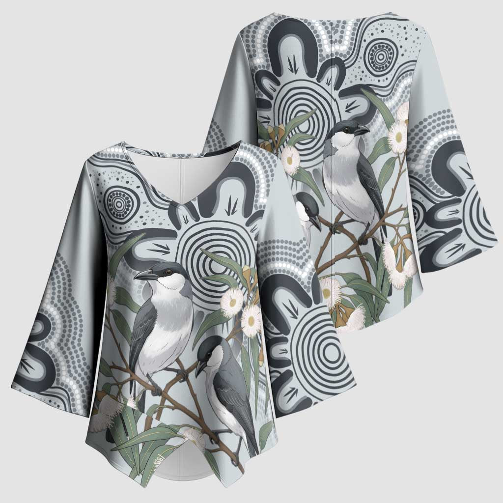 Australia Grey Butcherbird Kimono Sleeve Blouse Eucalyptus Alba Indigenous Art - Aussie Hoodie