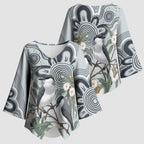 Australia Grey Butcherbird Kimono Sleeve Blouse Eucalyptus Alba Indigenous Art - Aussie Hoodie