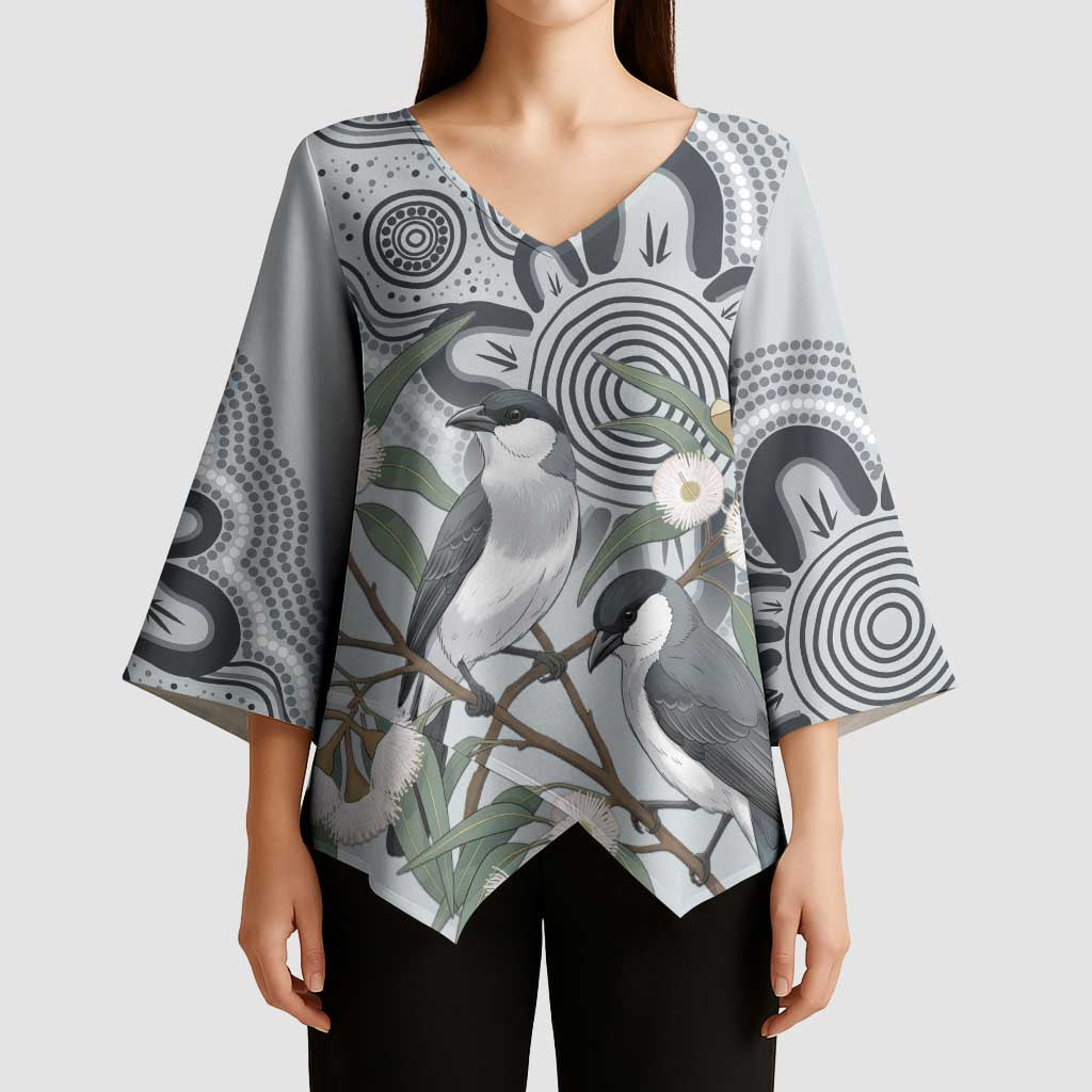 Australia Grey Butcherbird Kimono Sleeve Blouse Eucalyptus Alba Indigenous Art - Aussie Hoodie