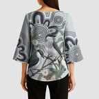 Australia Grey Butcherbird Kimono Sleeve Blouse Eucalyptus Alba Indigenous Art - Aussie Hoodie