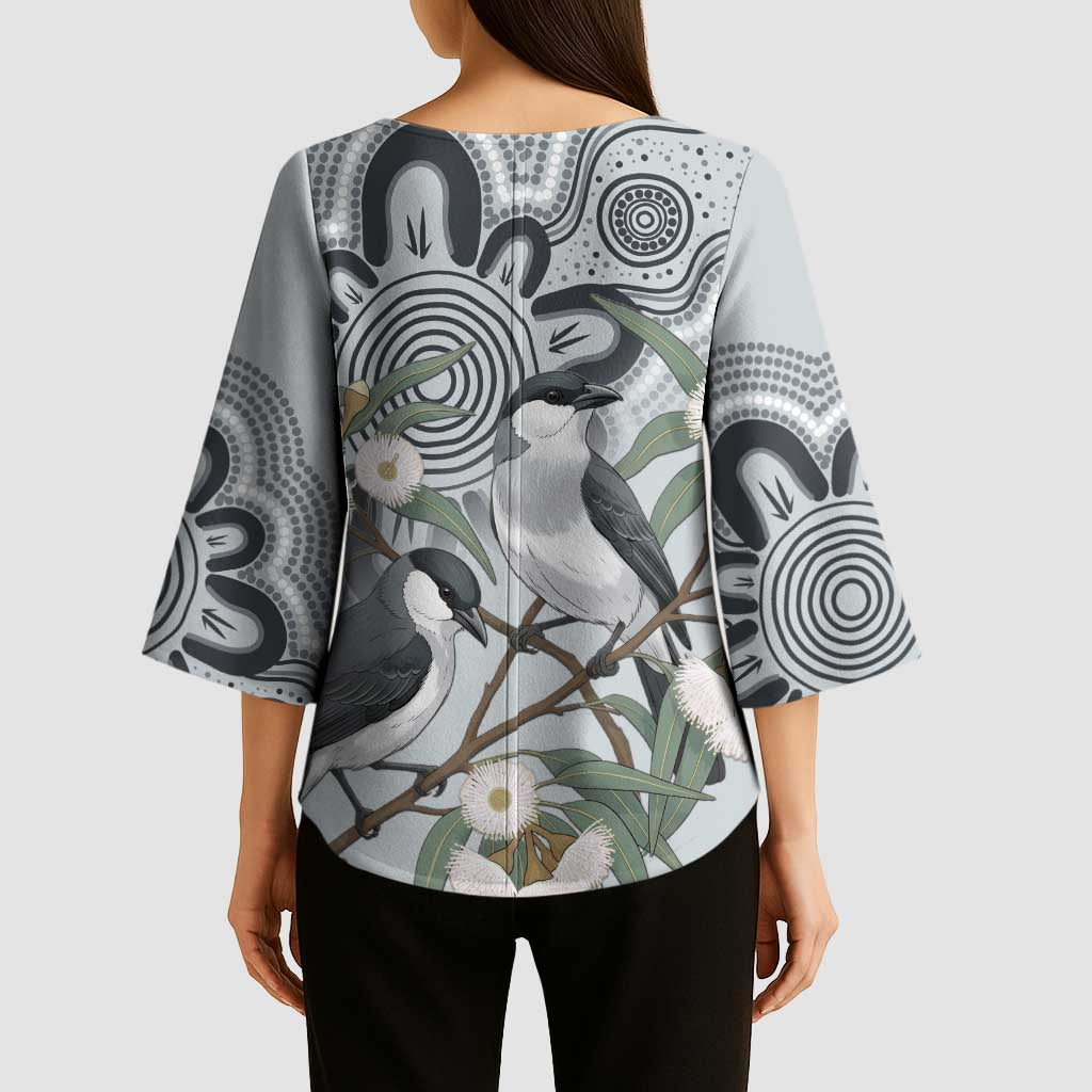 Australia Grey Butcherbird Kimono Sleeve Blouse Eucalyptus Alba Indigenous Art - Aussie Hoodie