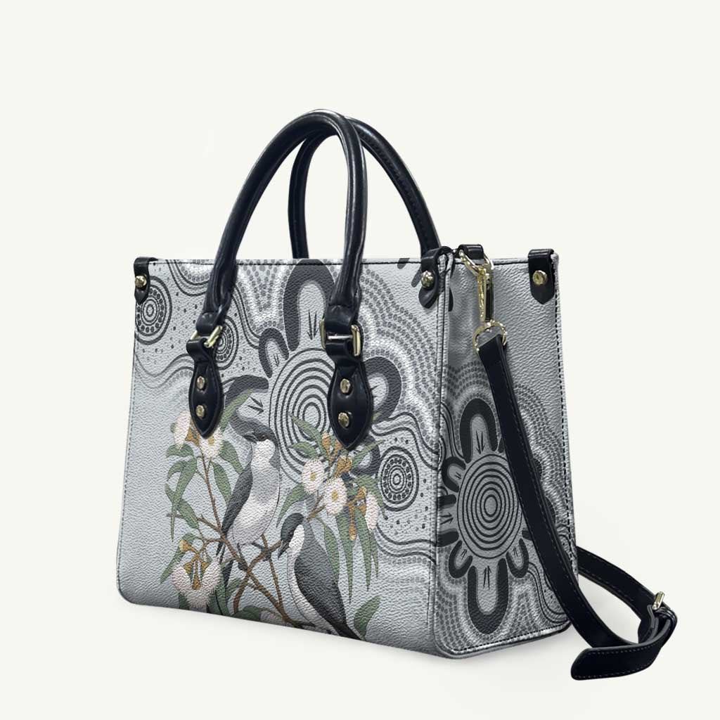 Australia Grey Butcherbird Leather Bag Eucalyptus Alba Indigenous Art - Aussie Hoodie