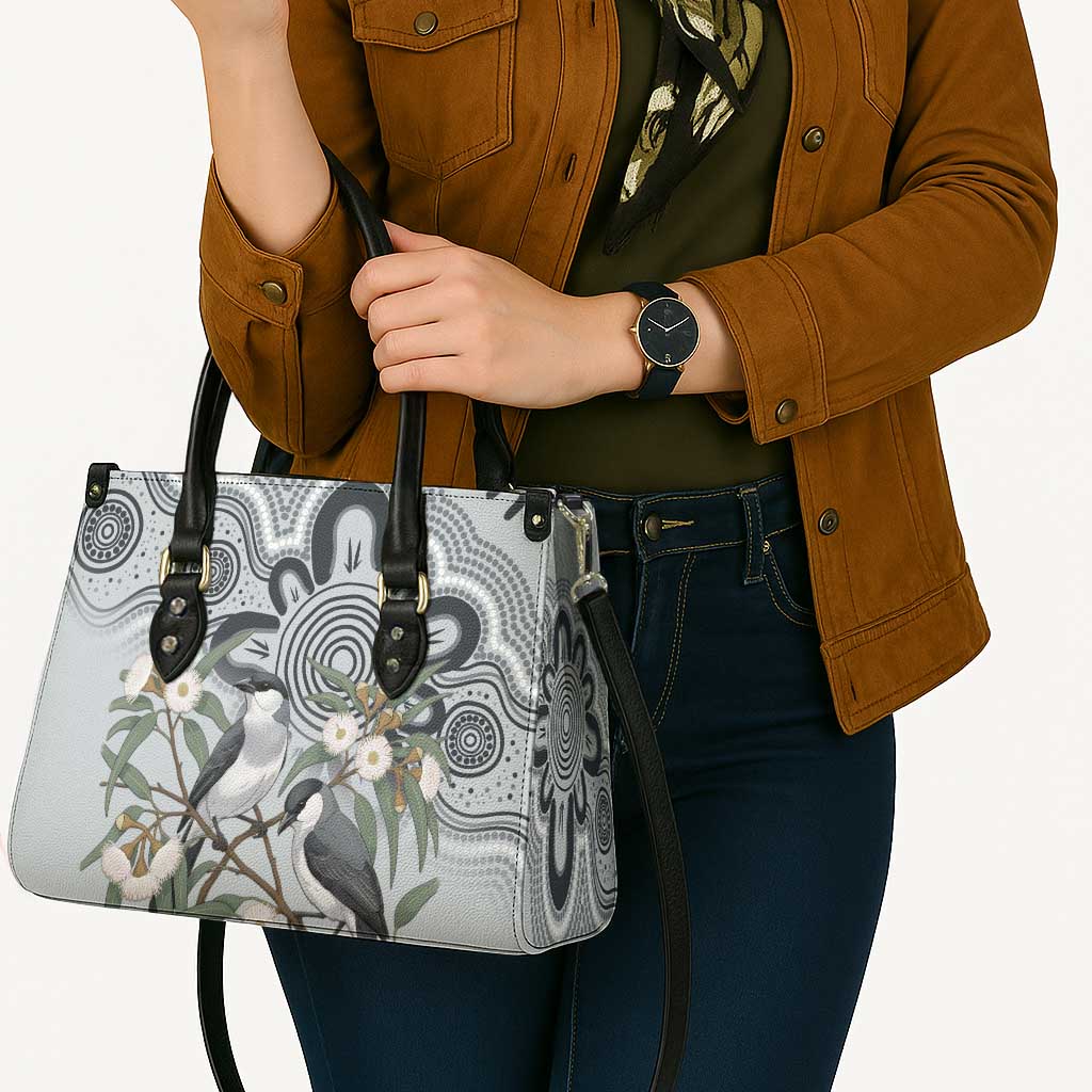 Australia Grey Butcherbird Leather Bag Eucalyptus Alba Indigenous Art - Aussie Hoodie