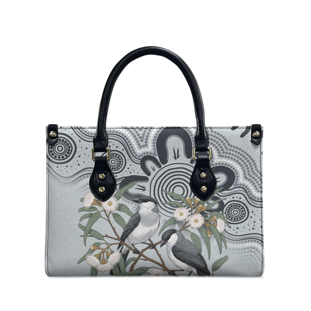 Australia Grey Butcherbird Leather Bag Eucalyptus Alba Indigenous Art - Aussie Hoodie