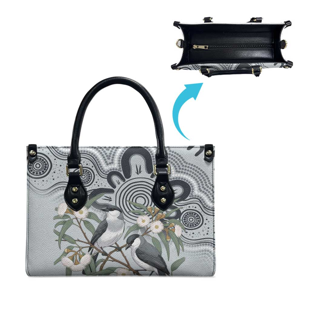 Australia Grey Butcherbird Leather Bag Eucalyptus Alba Indigenous Art - Aussie Hoodie