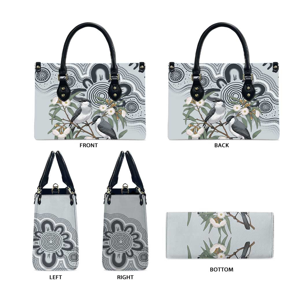 Australia Grey Butcherbird Leather Bag Eucalyptus Alba Indigenous Art - Aussie Hoodie