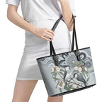 Australia Grey Butcherbird Leather Tote Bag Eucalyptus Alba Indigenous Art - Aussie Hoodie