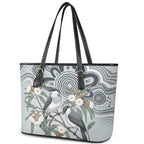 Australia Grey Butcherbird Leather Tote Bag Eucalyptus Alba Indigenous Art - Aussie Hoodie