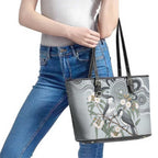 Australia Grey Butcherbird Leather Tote Bag Eucalyptus Alba Indigenous Art - Aussie Hoodie
