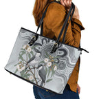 Australia Grey Butcherbird Leather Tote Bag Eucalyptus Alba Indigenous Art - Aussie Hoodie