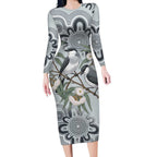 Australia Grey Butcherbird Long Sleeve Bodycon Dress Eucalyptus Alba Indigenous Art - Aussie Hoodie