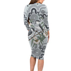 Australia Grey Butcherbird Long Sleeve Bodycon Dress Eucalyptus Alba Indigenous Art - Aussie Hoodie