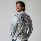 Australia Grey Butcherbird Long Sleeve Polo Shirt Eucalyptus Alba Indigenous Art - Aussie Hoodie