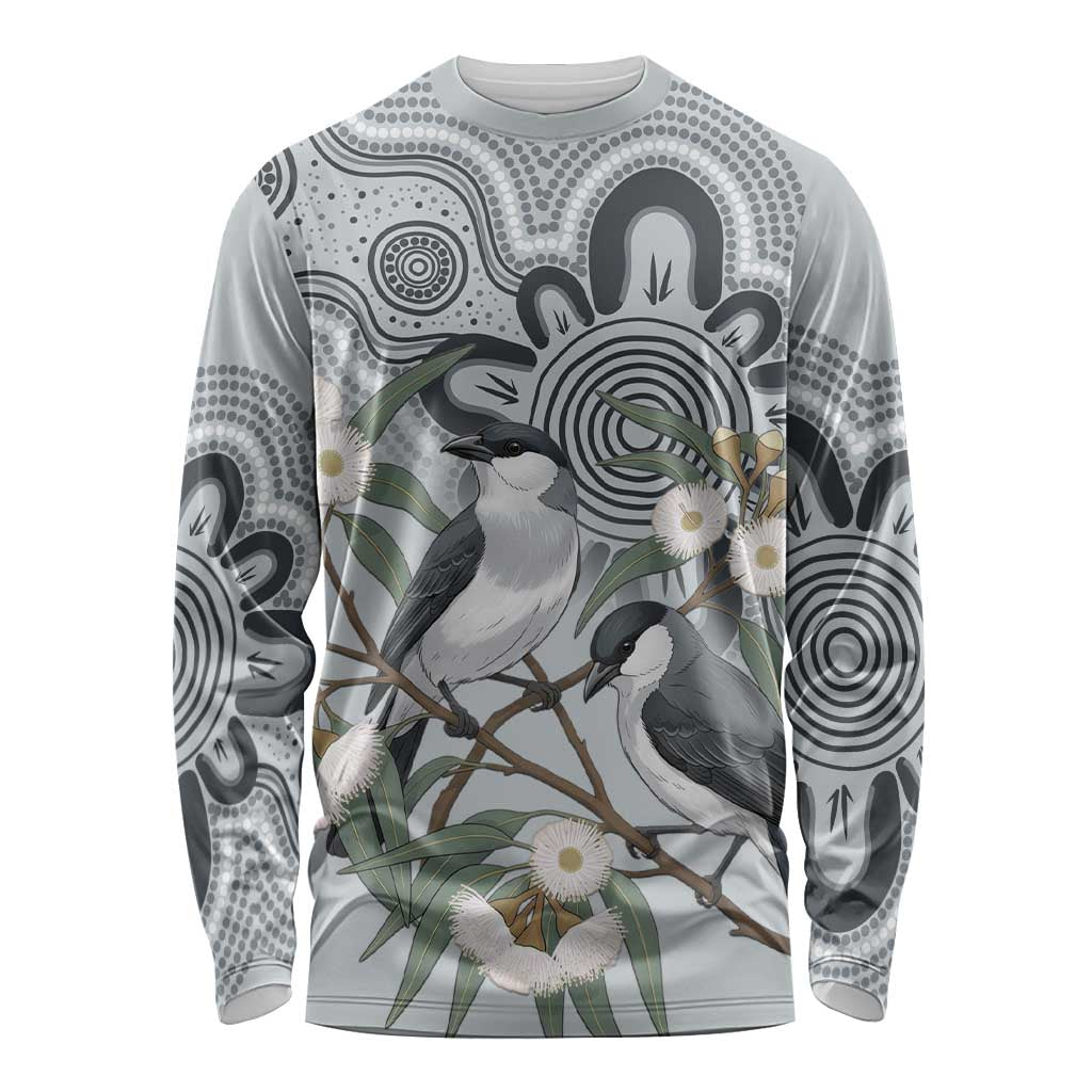Australia Grey Butcherbird Long Sleeve Shirt Eucalyptus Alba Indigenous Art - Aussie Hoodie