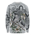 Australia Grey Butcherbird Long Sleeve Shirt Eucalyptus Alba Indigenous Art - Aussie Hoodie