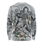 Australia Grey Butcherbird Long Sleeve Shirt Eucalyptus Alba Indigenous Art - Aussie Hoodie