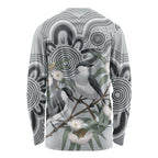 Australia Grey Butcherbird Long Sleeve Shirt Eucalyptus Alba Indigenous Art - Aussie Hoodie