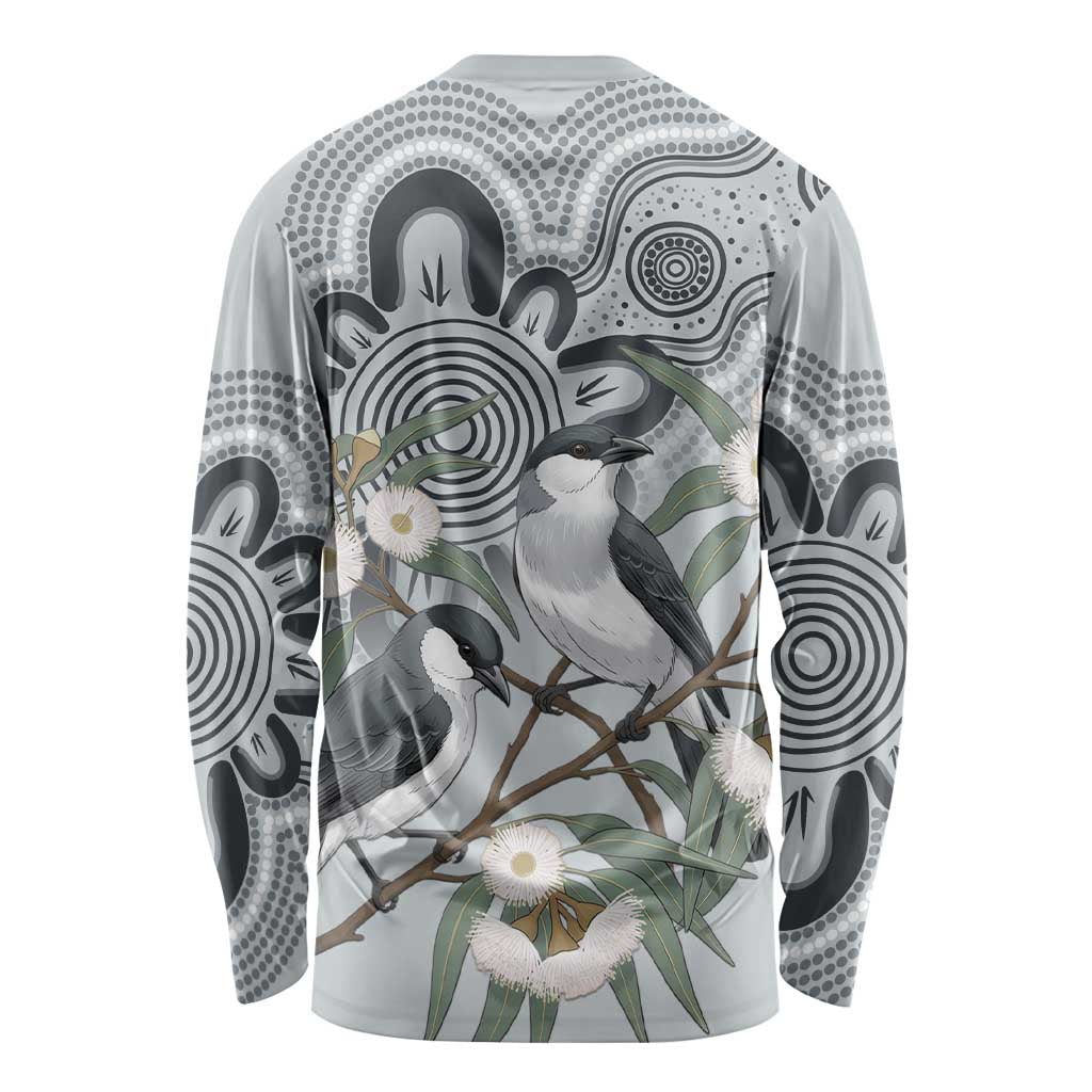 Australia Grey Butcherbird Long Sleeve Shirt Eucalyptus Alba Indigenous Art - Aussie Hoodie