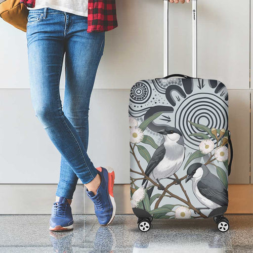 Australia Grey Butcherbird Luggage Cover Eucalyptus Alba Indigenous Art - Aussie Hoodie