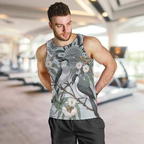 Australia Grey Butcherbird Men Tank Top Eucalyptus Alba Indigenous Art - Aussie Hoodie