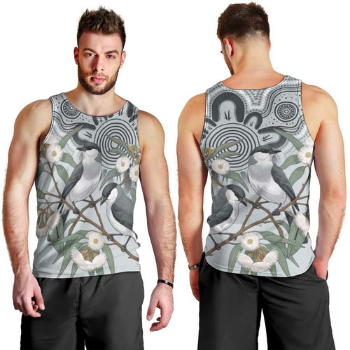 Australia Grey Butcherbird Men Tank Top Eucalyptus Alba Indigenous Art - Aussie Hoodie
