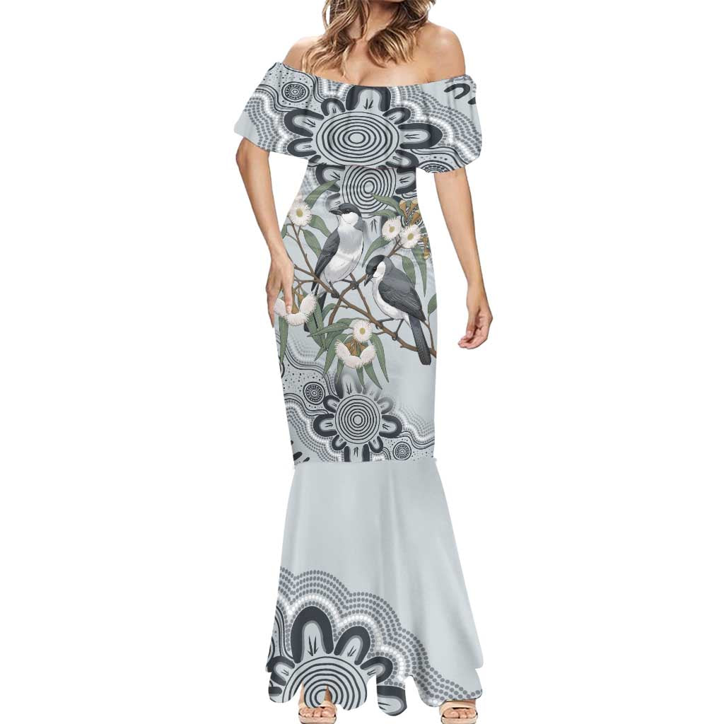 Australia Grey Butcherbird Mermaid Dress Eucalyptus Alba Indigenous Art - Aussie Hoodie