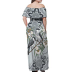 Australia Grey Butcherbird Off Shoulder Maxi Dress Eucalyptus Alba Indigenous Art - Aussie Hoodie