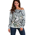 Australia Grey Butcherbird Off Shoulder Sweater Eucalyptus Alba Indigenous Art - Aussie Hoodie
