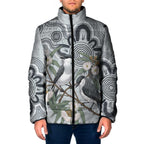 Australia Grey Butcherbird Padded Jacket Eucalyptus Alba Indigenous Art - Aussie Hoodie