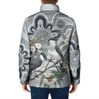 Australia Grey Butcherbird Padded Jacket Eucalyptus Alba Indigenous Art - Aussie Hoodie