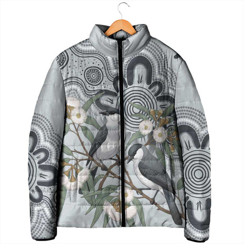 Australia Grey Butcherbird Padded Jacket Eucalyptus Alba Indigenous Art - Aussie Hoodie