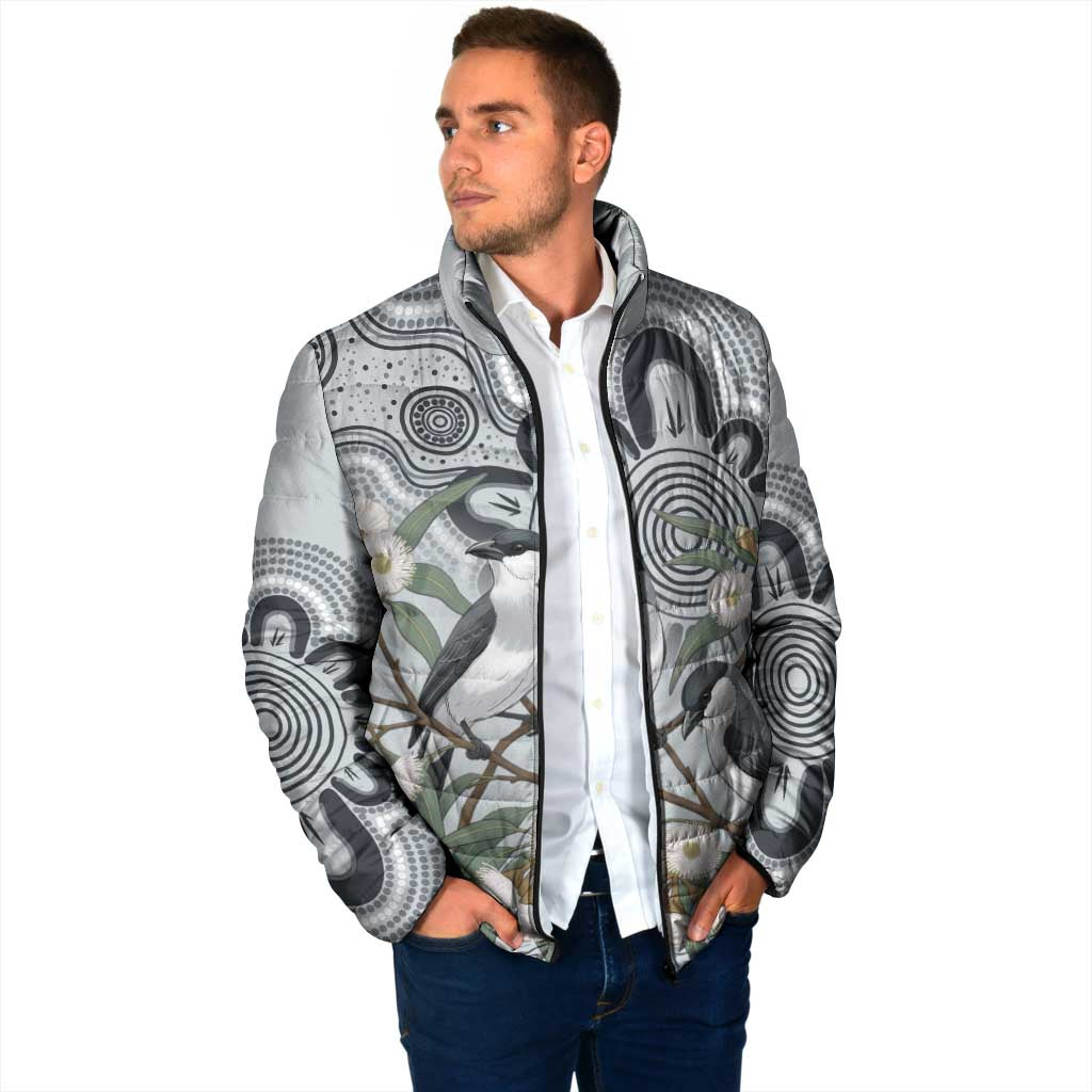 Australia Grey Butcherbird Padded Jacket Eucalyptus Alba Indigenous Art - Aussie Hoodie